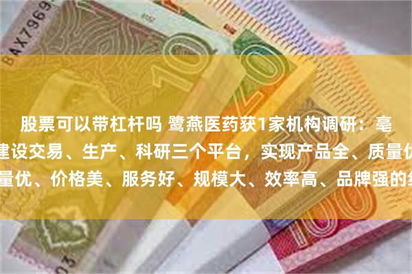 股票可以带杠杆吗 鹭燕医药获1家机构调研：亳州现代中药生产项目将建设交易、生产、科研三个平台，实现产